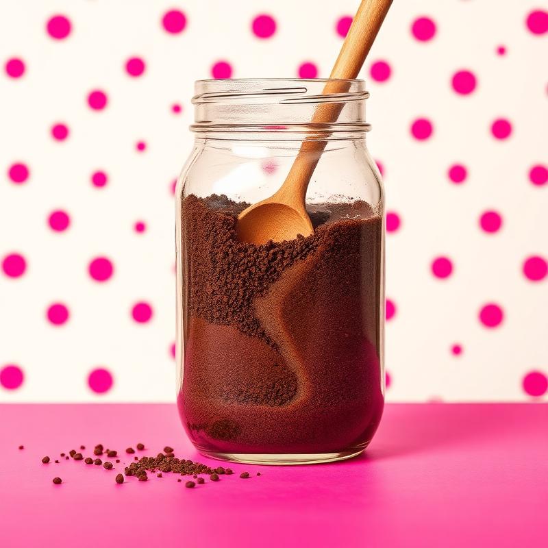 Coarse coffee grounds and water stirred together in a glass mason jar
