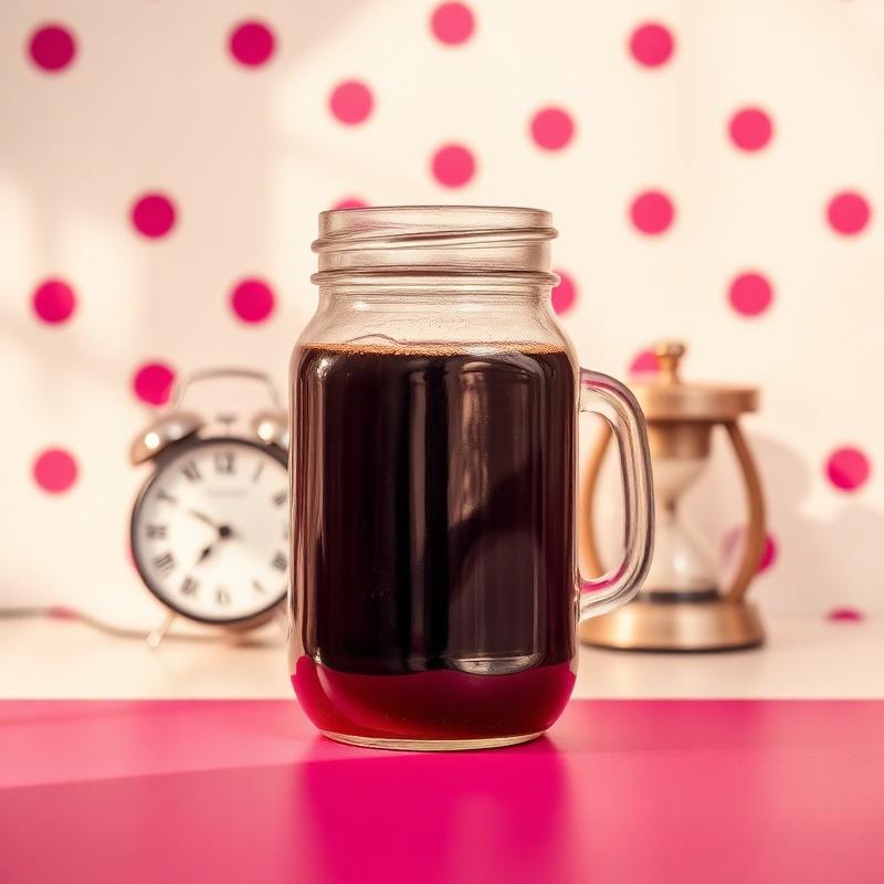 Sealed glass jar of dark cold brew steeping on a kitchen counter